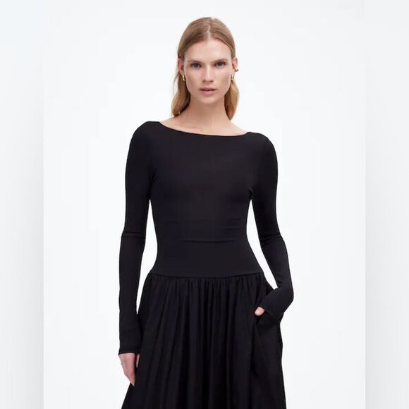 Madewell NWT Heavy Bubble Hem Midi Dress Size 6 in True Black - Picture 2 of 8